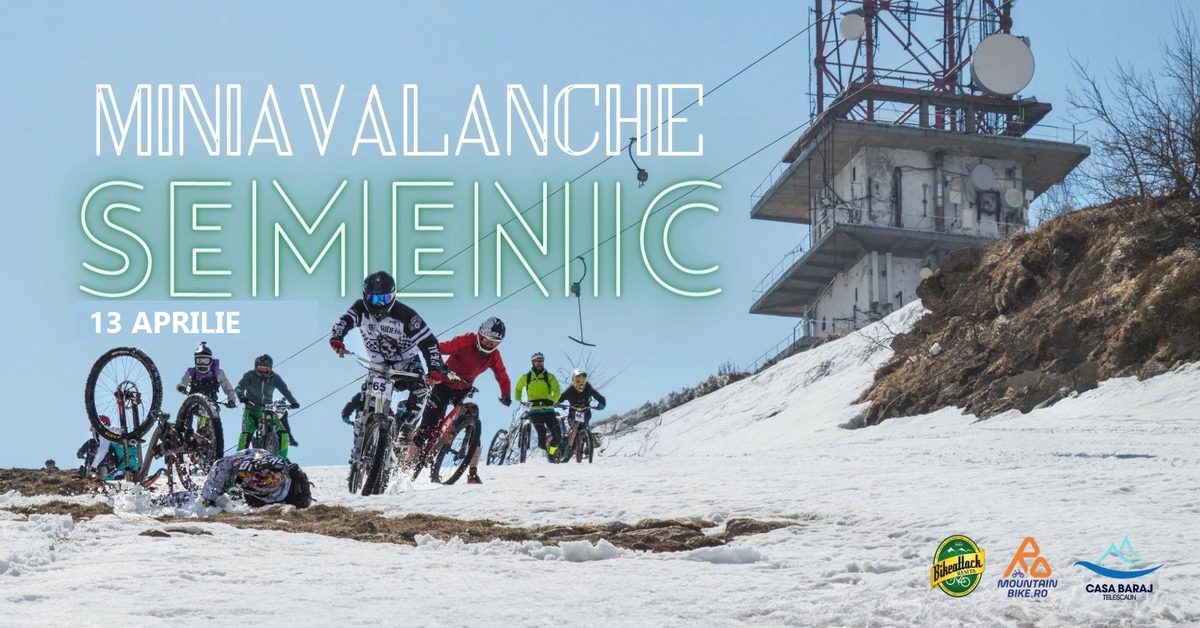 Concurenți pornind pe zăpadă, pe pârtia de pe Semenic, la Mini Avalanche
